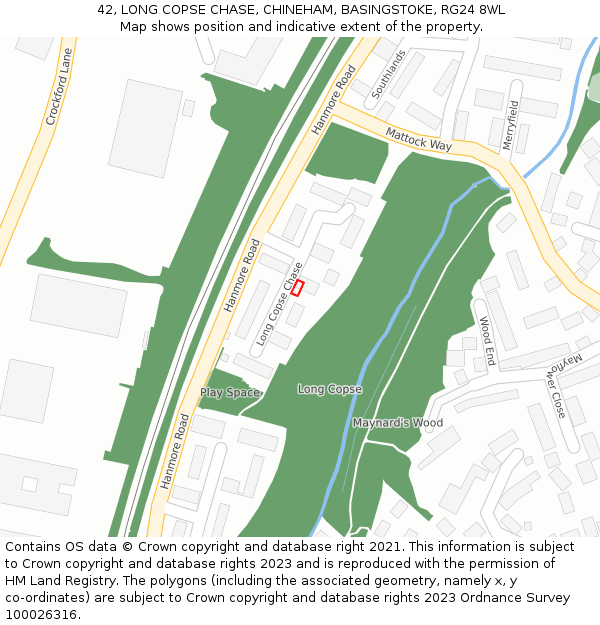 42, LONG COPSE CHASE, CHINEHAM, BASINGSTOKE, RG24 8WL: Location map and indicative extent of plot