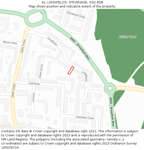 42, LONGFIELDS, STEVENAGE, SG2 8QB: Location map and indicative extent of plot
