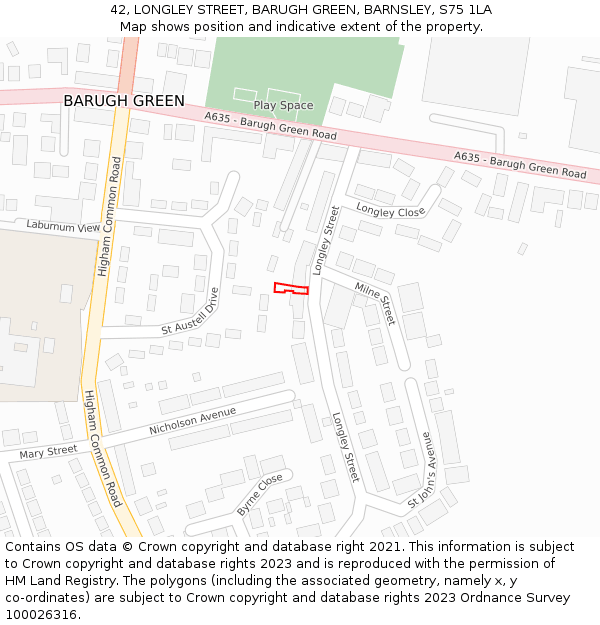 42, LONGLEY STREET, BARUGH GREEN, BARNSLEY, S75 1LA: Location map and indicative extent of plot
