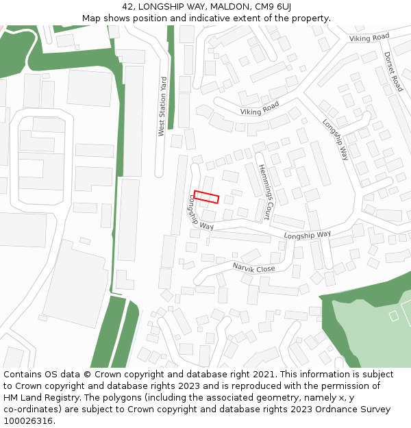 42, LONGSHIP WAY, MALDON, CM9 6UJ: Location map and indicative extent of plot