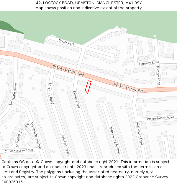 42, LOSTOCK ROAD, URMSTON, MANCHESTER, M41 0SY: Location map and indicative extent of plot