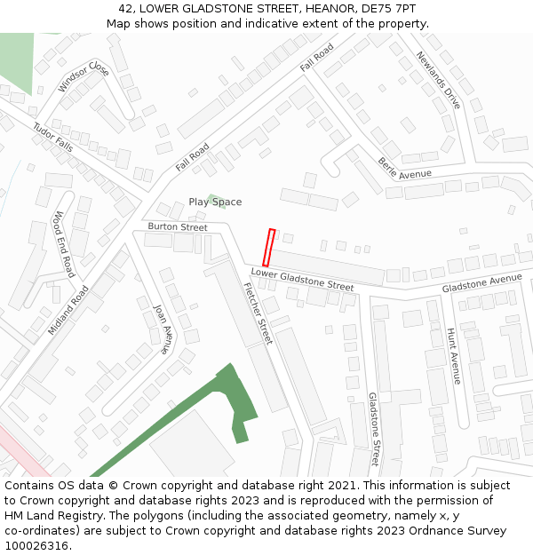 42, LOWER GLADSTONE STREET, HEANOR, DE75 7PT: Location map and indicative extent of plot