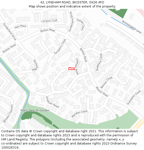 42, LYNEHAM ROAD, BICESTER, OX26 4FD: Location map and indicative extent of plot