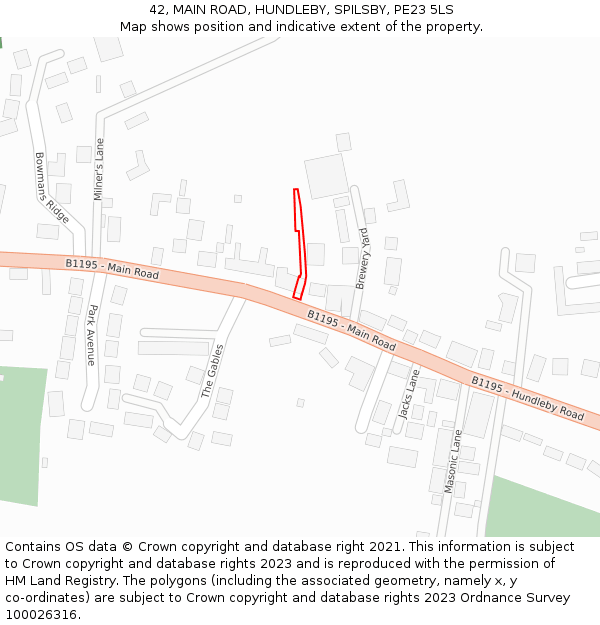 42, MAIN ROAD, HUNDLEBY, SPILSBY, PE23 5LS: Location map and indicative extent of plot