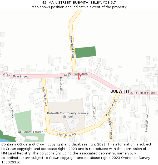 42, MAIN STREET, BUBWITH, SELBY, YO8 6LT: Location map and indicative extent of plot