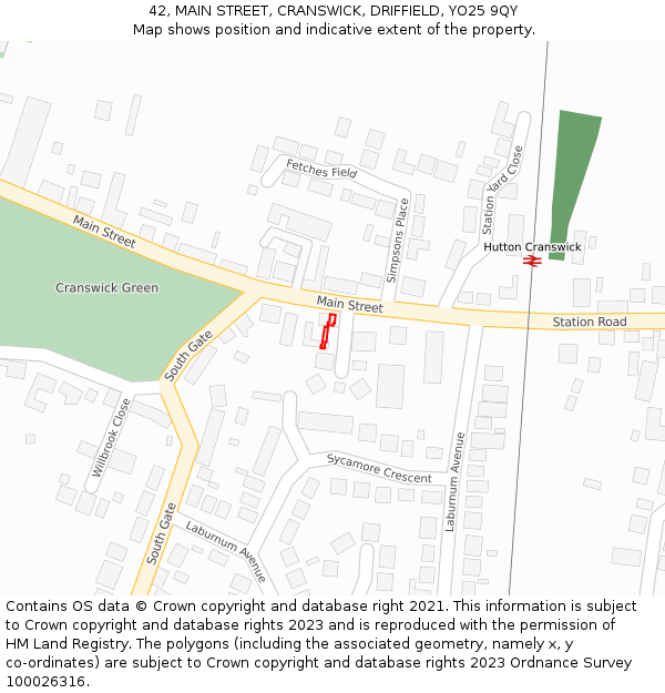 42, MAIN STREET, CRANSWICK, DRIFFIELD, YO25 9QY: Location map and indicative extent of plot