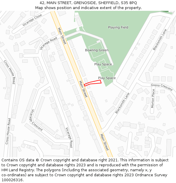 42, MAIN STREET, GRENOSIDE, SHEFFIELD, S35 8PQ: Location map and indicative extent of plot