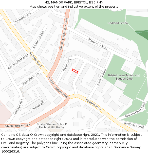 42, MANOR PARK, BRISTOL, BS6 7HN: Location map and indicative extent of plot