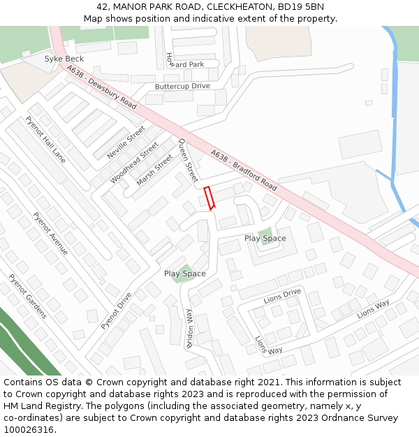42, MANOR PARK ROAD, CLECKHEATON, BD19 5BN: Location map and indicative extent of plot