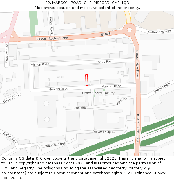 42, MARCONI ROAD, CHELMSFORD, CM1 1QD: Location map and indicative extent of plot