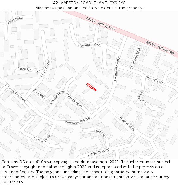 42, MARSTON ROAD, THAME, OX9 3YG: Location map and indicative extent of plot