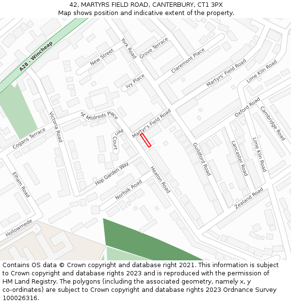 42, MARTYRS FIELD ROAD, CANTERBURY, CT1 3PX: Location map and indicative extent of plot