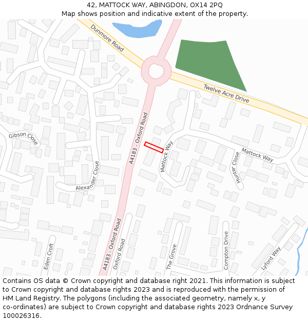 42, MATTOCK WAY, ABINGDON, OX14 2PQ: Location map and indicative extent of plot