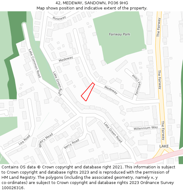 42, MEDEWAY, SANDOWN, PO36 9HG: Location map and indicative extent of plot