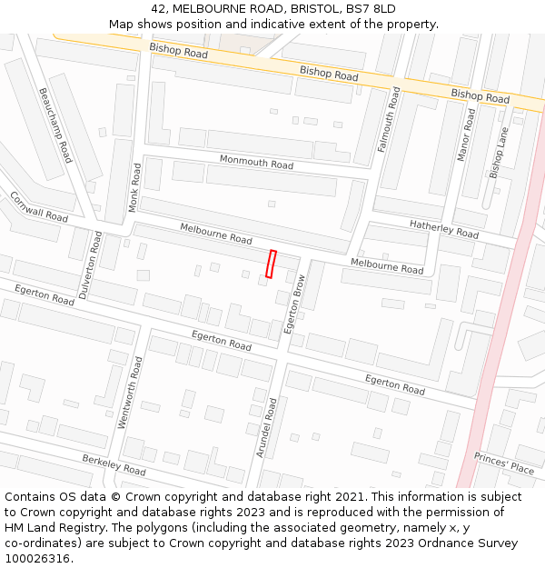 42, MELBOURNE ROAD, BRISTOL, BS7 8LD: Location map and indicative extent of plot