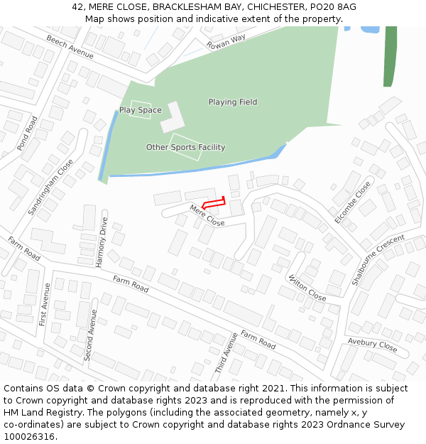 42, MERE CLOSE, BRACKLESHAM BAY, CHICHESTER, PO20 8AG: Location map and indicative extent of plot