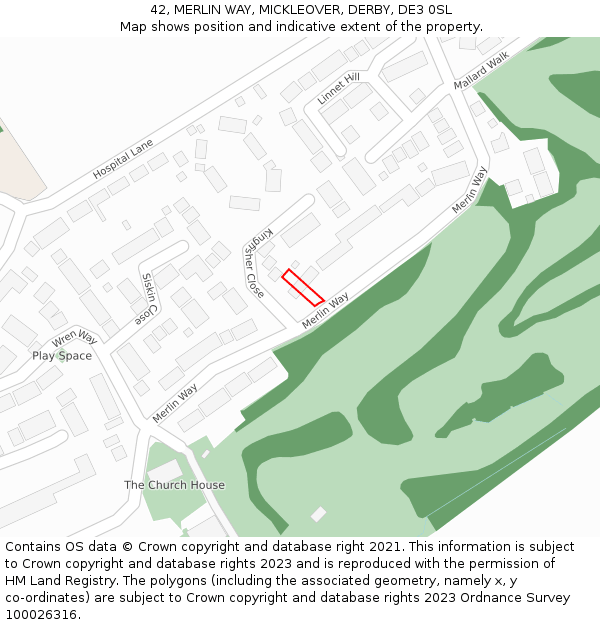 42, MERLIN WAY, MICKLEOVER, DERBY, DE3 0SL: Location map and indicative extent of plot