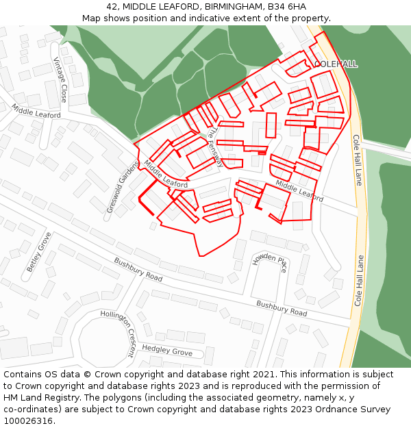 42, MIDDLE LEAFORD, BIRMINGHAM, B34 6HA: Location map and indicative extent of plot