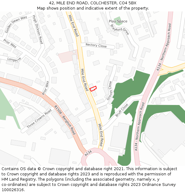 42, MILE END ROAD, COLCHESTER, CO4 5BX: Location map and indicative extent of plot