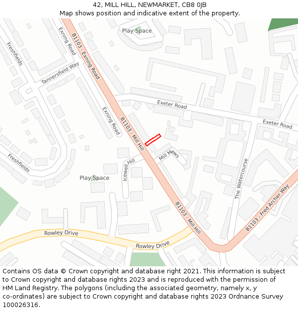 42, MILL HILL, NEWMARKET, CB8 0JB: Location map and indicative extent of plot