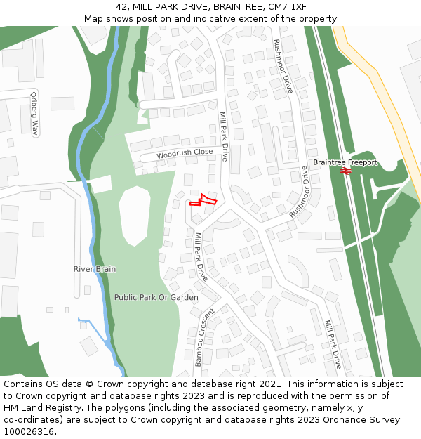 42, MILL PARK DRIVE, BRAINTREE, CM7 1XF: Location map and indicative extent of plot