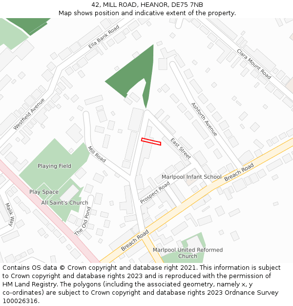 42, MILL ROAD, HEANOR, DE75 7NB: Location map and indicative extent of plot