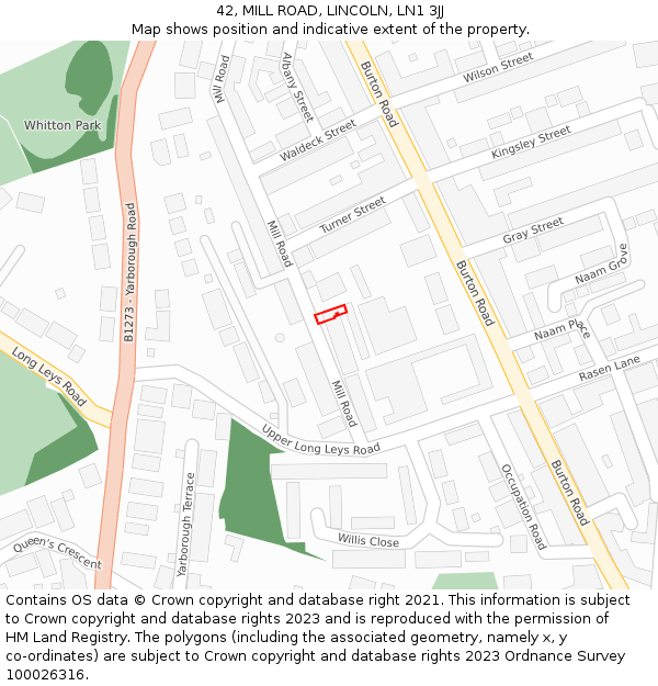 42, MILL ROAD, LINCOLN, LN1 3JJ: Location map and indicative extent of plot