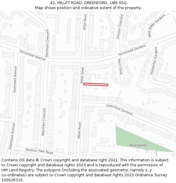 42, MILLET ROAD, GREENFORD, UB6 9SQ: Location map and indicative extent of plot