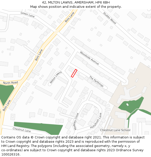42, MILTON LAWNS, AMERSHAM, HP6 6BH: Location map and indicative extent of plot