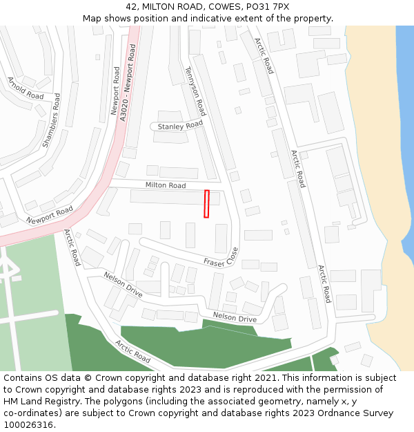 42, MILTON ROAD, COWES, PO31 7PX: Location map and indicative extent of plot