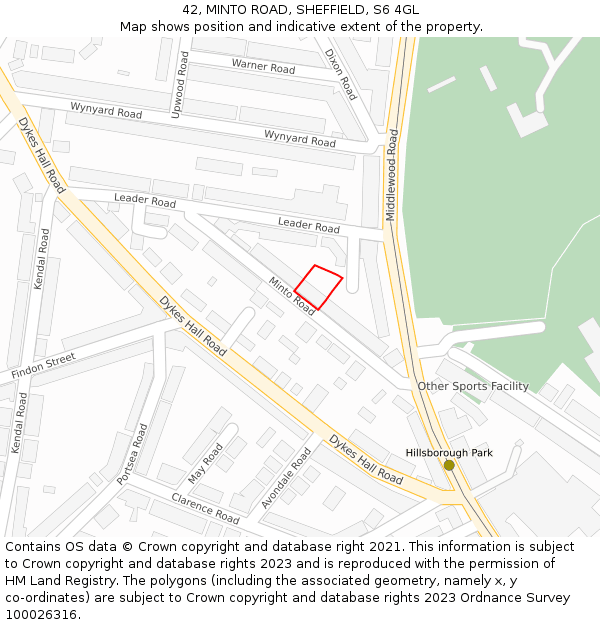 42, MINTO ROAD, SHEFFIELD, S6 4GL: Location map and indicative extent of plot