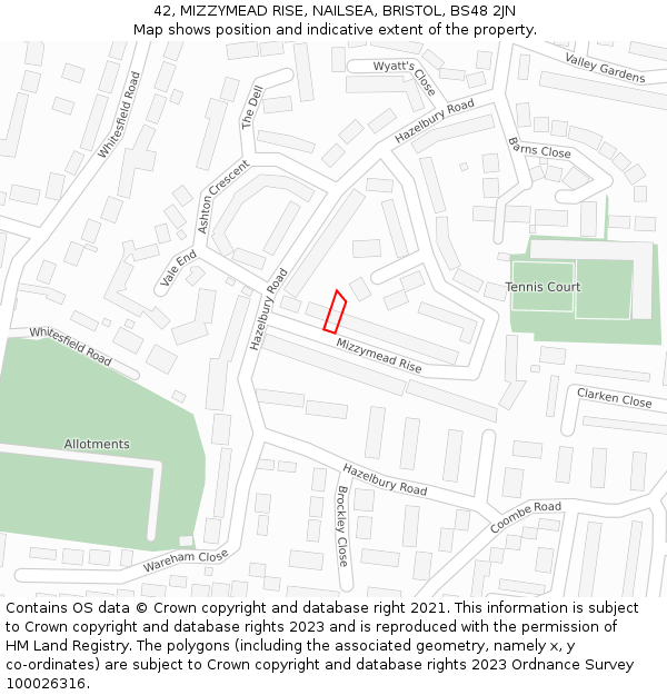 42, MIZZYMEAD RISE, NAILSEA, BRISTOL, BS48 2JN: Location map and indicative extent of plot