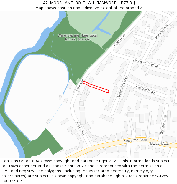 42, MOOR LANE, BOLEHALL, TAMWORTH, B77 3LJ: Location map and indicative extent of plot
