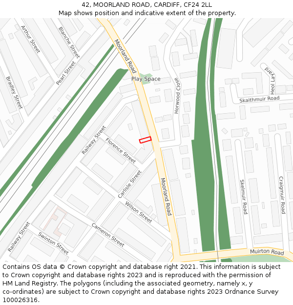 42, MOORLAND ROAD, CARDIFF, CF24 2LL: Location map and indicative extent of plot