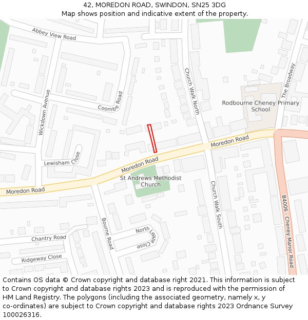 42, MOREDON ROAD, SWINDON, SN25 3DG: Location map and indicative extent of plot