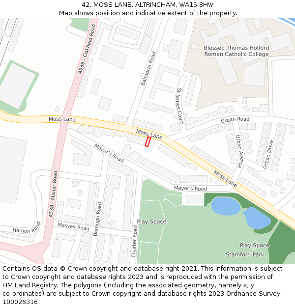 42, MOSS LANE, ALTRINCHAM, WA15 8HW: Location map and indicative extent of plot