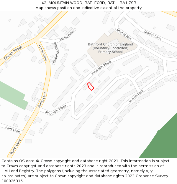 42, MOUNTAIN WOOD, BATHFORD, BATH, BA1 7SB: Location map and indicative extent of plot