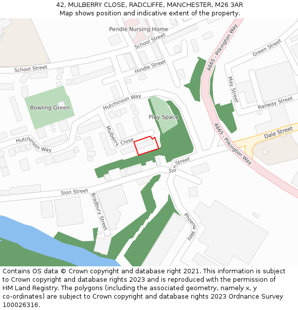 42, MULBERRY CLOSE, RADCLIFFE, MANCHESTER, M26 3AR: Location map and indicative extent of plot