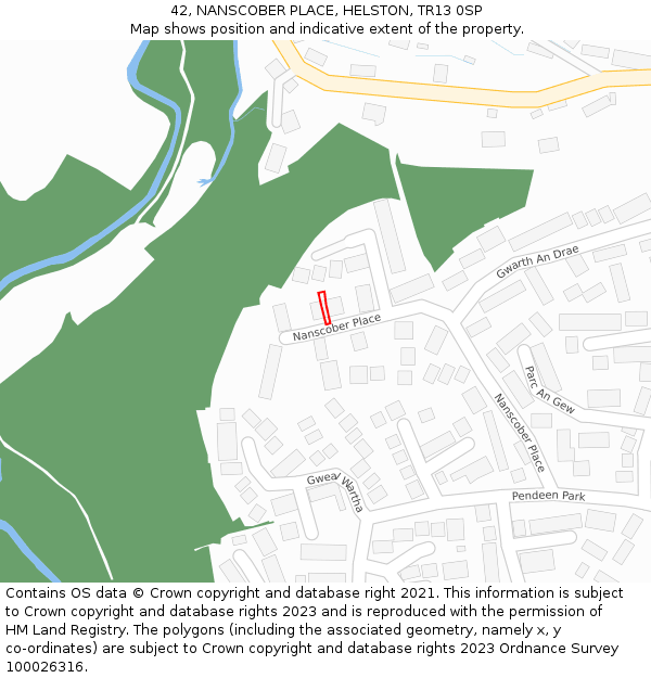 42, NANSCOBER PLACE, HELSTON, TR13 0SP: Location map and indicative extent of plot