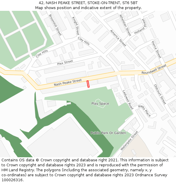 42, NASH PEAKE STREET, STOKE-ON-TRENT, ST6 5BT: Location map and indicative extent of plot
