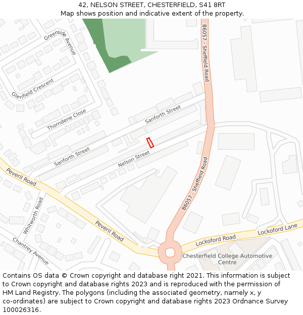 42, NELSON STREET, CHESTERFIELD, S41 8RT: Location map and indicative extent of plot