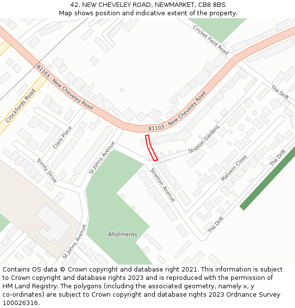 42, NEW CHEVELEY ROAD, NEWMARKET, CB8 8BS: Location map and indicative extent of plot