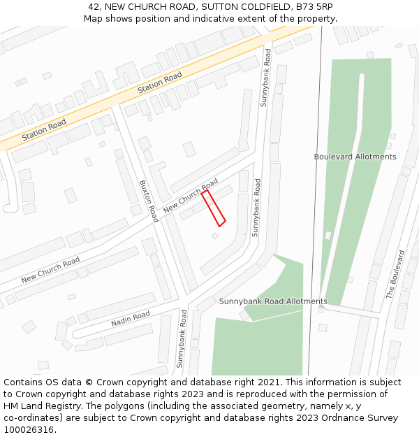 42, NEW CHURCH ROAD, SUTTON COLDFIELD, B73 5RP: Location map and indicative extent of plot