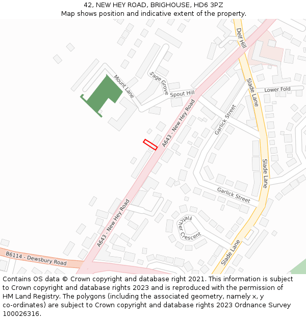 42, NEW HEY ROAD, BRIGHOUSE, HD6 3PZ: Location map and indicative extent of plot