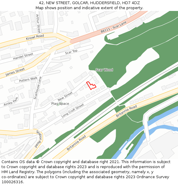 42, NEW STREET, GOLCAR, HUDDERSFIELD, HD7 4DZ: Location map and indicative extent of plot