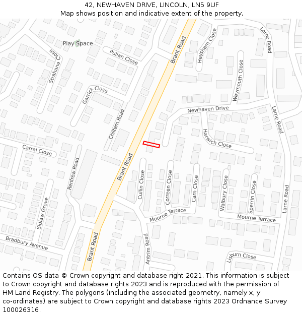 42, NEWHAVEN DRIVE, LINCOLN, LN5 9UF: Location map and indicative extent of plot