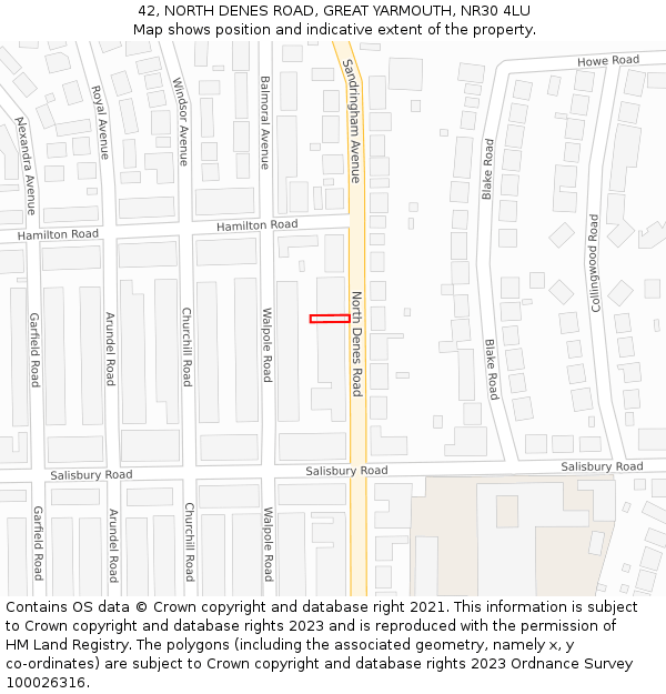 42, NORTH DENES ROAD, GREAT YARMOUTH, NR30 4LU: Location map and indicative extent of plot