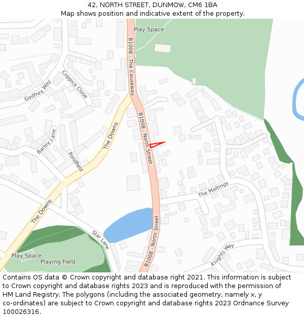 42, NORTH STREET, DUNMOW, CM6 1BA: Location map and indicative extent of plot