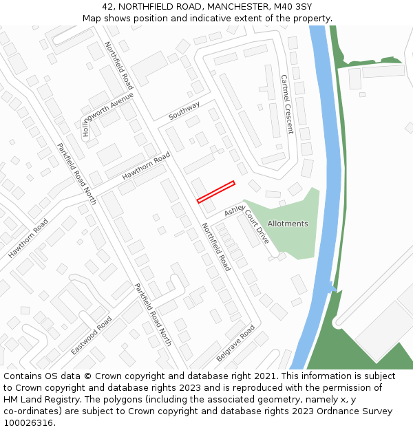 42, NORTHFIELD ROAD, MANCHESTER, M40 3SY: Location map and indicative extent of plot