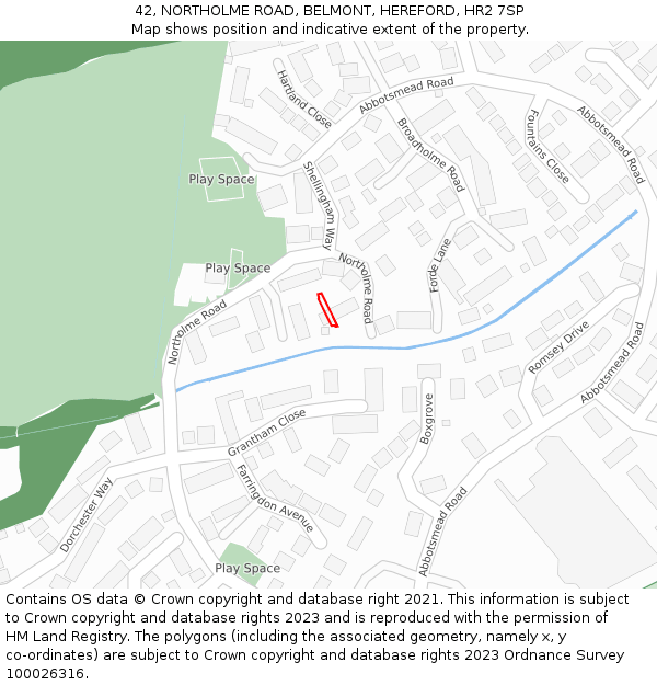 42, NORTHOLME ROAD, BELMONT, HEREFORD, HR2 7SP: Location map and indicative extent of plot